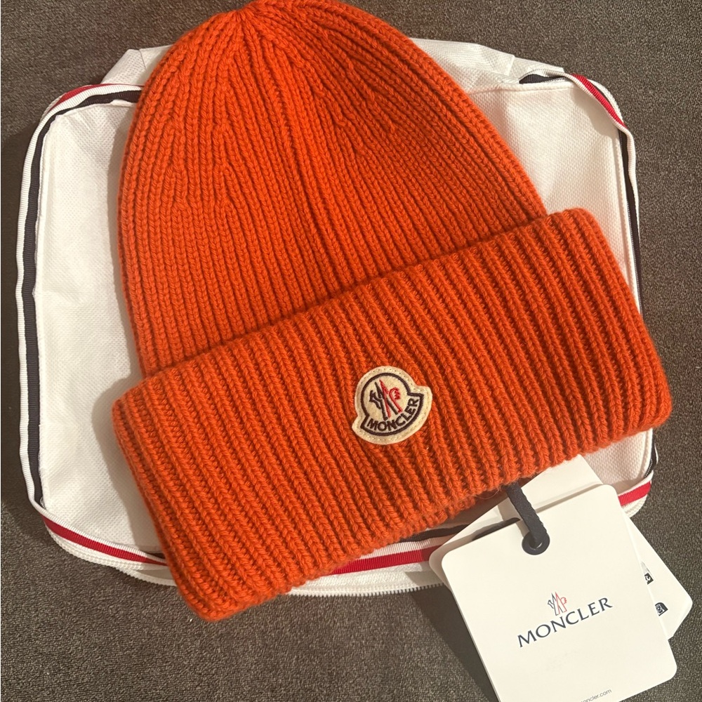 Moncler Vibrant Orange Ribbed Beanie
